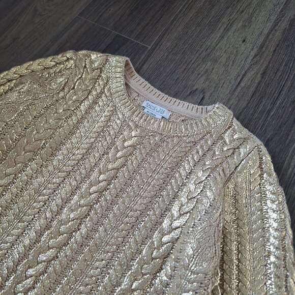💙 Rachel Zoe Girls Cable Knit Gold Metallic Sweater Size L Preppy Fall Winter - Picture 3 of 8